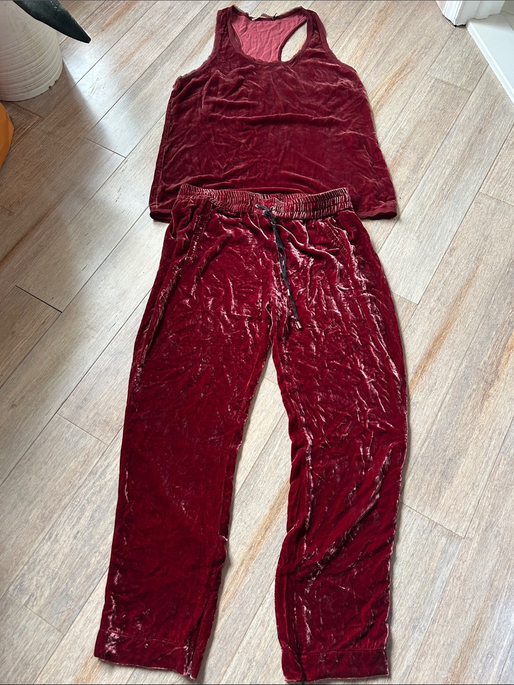 Animale Crashed Velvet Maroon Tank Top and Jogger Set size 40 US M